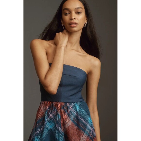 Anthropologie Strapless Plaid Jumpsuit - Blue and Red - Picture 4 of 12